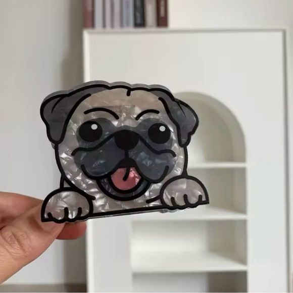 Pug Dog Hair Clip Breed Chic Glam Trendy Minimalist Acrylic Comb Claw Unique - Picture 2 of 2
